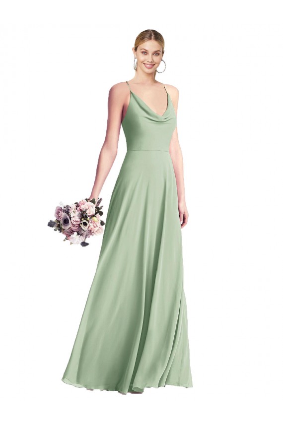 Long Sage Sleeveless A-Line Open Back Bridesmaid Dress / Evening Dress Birmingham