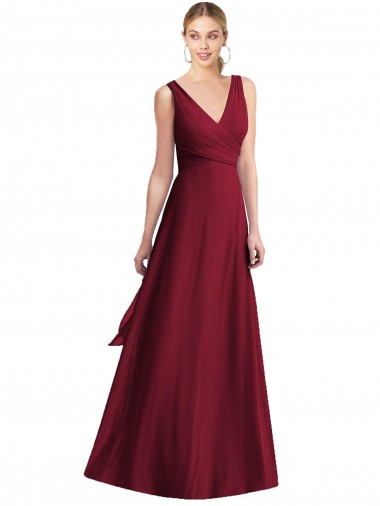 Long Floor Length Burgundy Sleeveless A-Line V-Back Bridesmaid Dress Birmingham