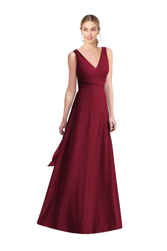 Long Floor Length Burgundy Sleeveless A-Line V-Back Bridesmaid Dress Birmingham
