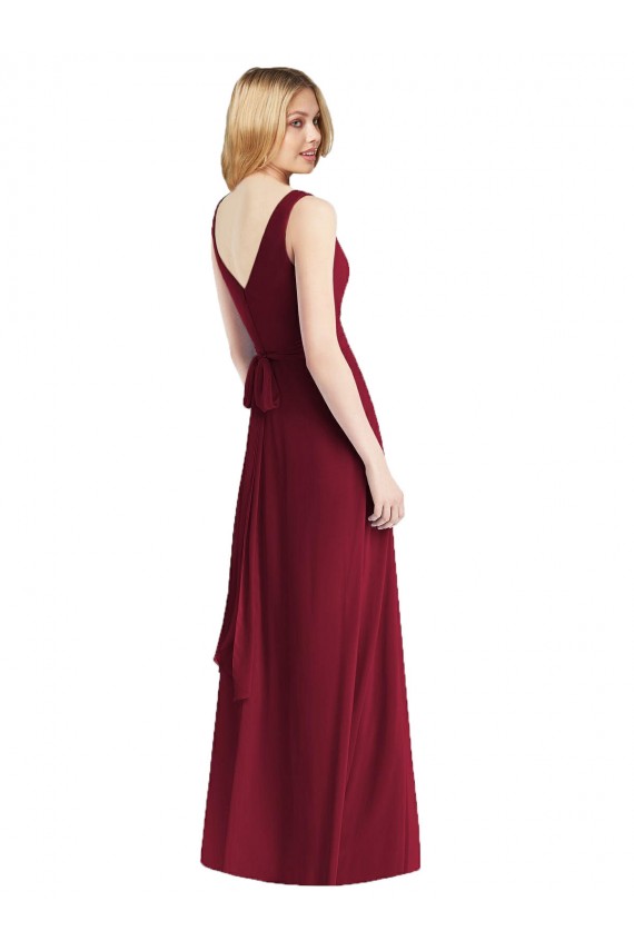 Long Floor Length Burgundy Sleeveless A-Line V-Back Bridesmaid Dress Birmingham