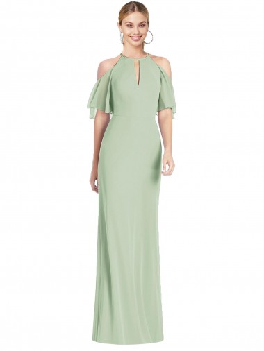 Long Sage Cold Shoulder Mermaid Semi Formal Evening Dress / Bridesmaid Dress Birmingham