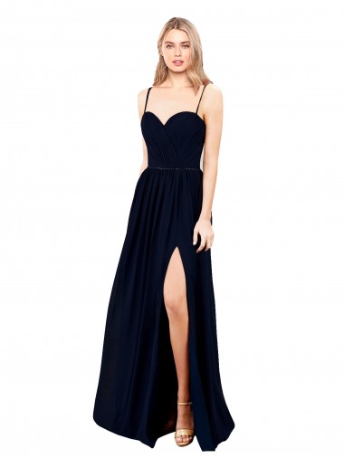 Long Dark Navy Sleeveless A-Line High Slit Formal Evening Gown / Bridesmaid Dress Birmingham