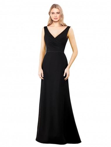 Long Black Sleeveless A-Line V-Back Soft Chiffon Prom Dress / Bridesmaid Dress Birmingham