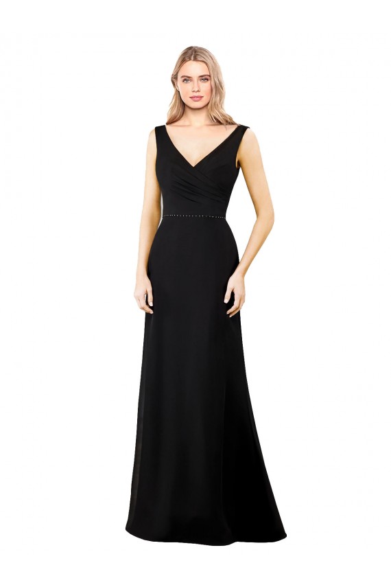 Long Black Sleeveless A-Line V-Back Soft Chiffon Prom Dress / Bridesmaid Dress Birmingham