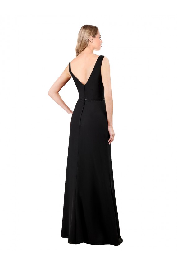Long Black Sleeveless A-Line V-Back Soft Chiffon Prom Dress / Bridesmaid Dress Birmingham