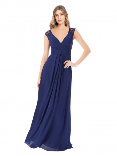 Long Sapphire Cap Sleeves A-Line Keyhole Back Bridesmaid Dress Birmingham