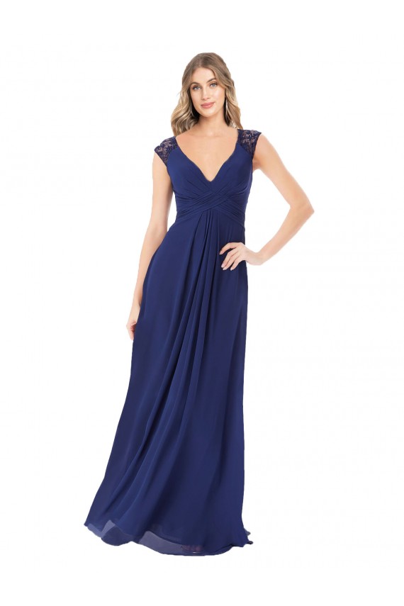 Long Sapphire Cap Sleeves A-Line Keyhole Back Bridesmaid Dress Birmingham