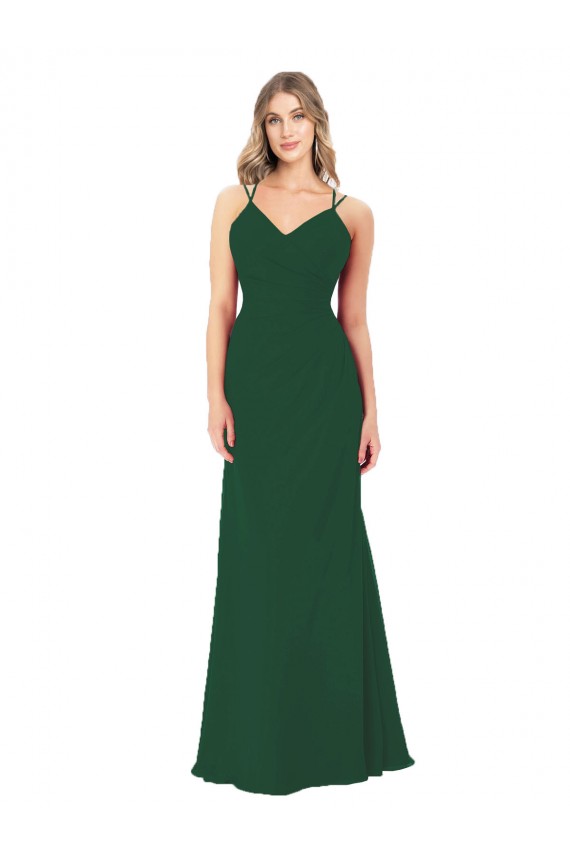 Long Dark Green Sleeveless A-Line Soft Chiffon Bridesmaid Dress Birmingham