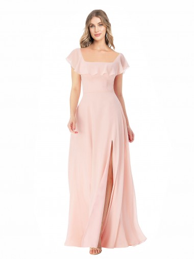 Long Pink Cap Sleeves A-Line Formal Dress / Bridesmaid Dress Birmingham