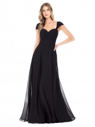 Long Black Cap Sleeves A-Line Bridesmaid Dress Birmingham