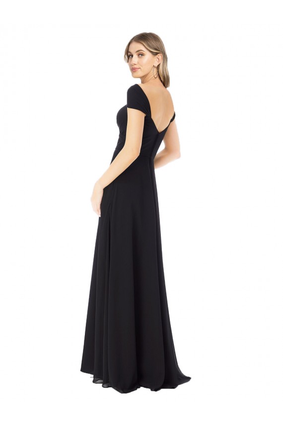 Long Black Cap Sleeves A-Line Bridesmaid Dress Birmingham