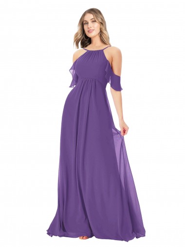 Long Plum Purple Cold Shoulder A-Line Bridesmaid Dress Birmingham
