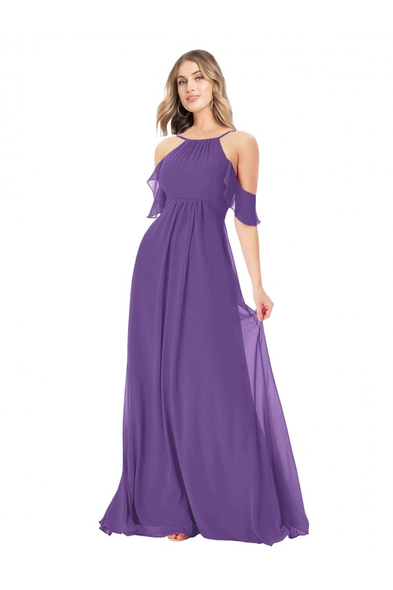 Long Plum Purple Cold Shoulder A-Line Bridesmaid Dress Birmingham