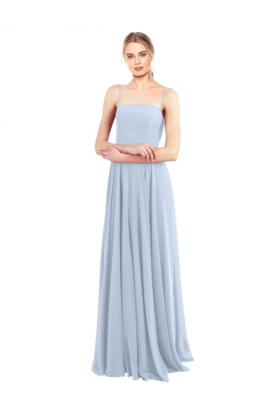 Long Light Sky Blue Sleeveless A-Line Low Back Bridesmaid Dress Birmingham