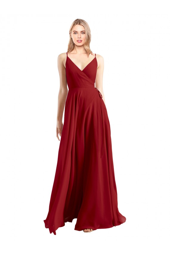 Long Red Sleeveless A-Line V-Back Bridesmaid Dress Birmingham