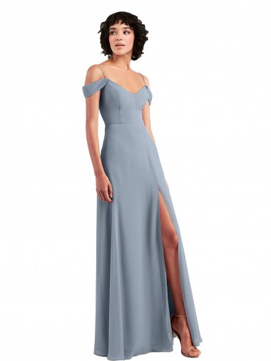 Long Dusty Blue Sleeveless A-Line High Side Slit Formal Dress / Bridesmaid Dress Birmingham