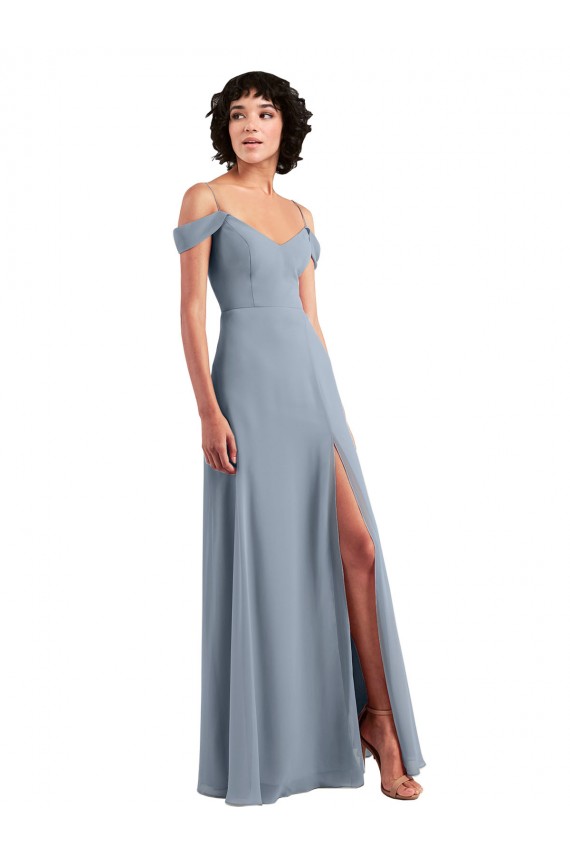 Long Dusty Blue Sleeveless A-Line High Side Slit Formal Dress / Bridesmaid Dress Birmingham