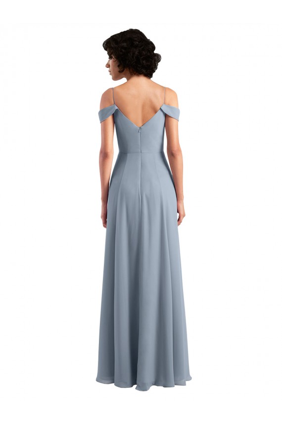 Long Dusty Blue Sleeveless A-Line High Side Slit Formal Dress / Bridesmaid Dress Birmingham