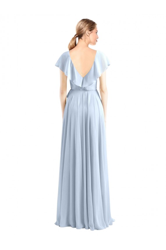 Long Royal Blue Flutter Sleeves A-Line V-Back Bridesmaid Dress Birmingham