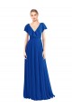 Long Royal Blue Flutter Sleeves A-Line V-Back Bridesmaid Dress Birmingham