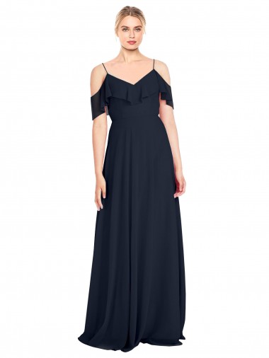 Long Dark Navy Sleeveless A-Line V-Back Bridesmaid Dress Birmingham
