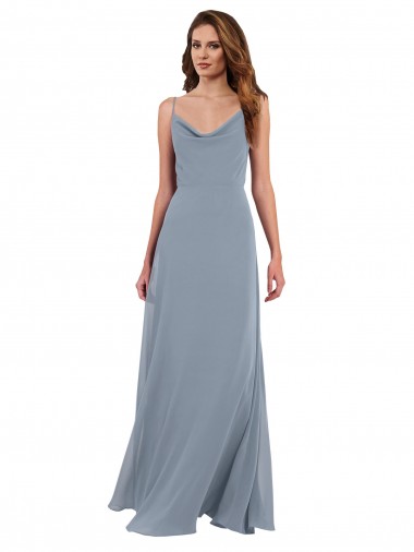 Long Dusty Blue Sleeveless A-Line V-Back Formal Dress / Bridesmaid Dress Birmingham
