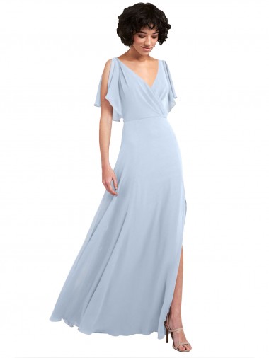 Long Light Sky Blue Split Sleeves A-Line V-Back Bridesmaid Dresses Birmingham
