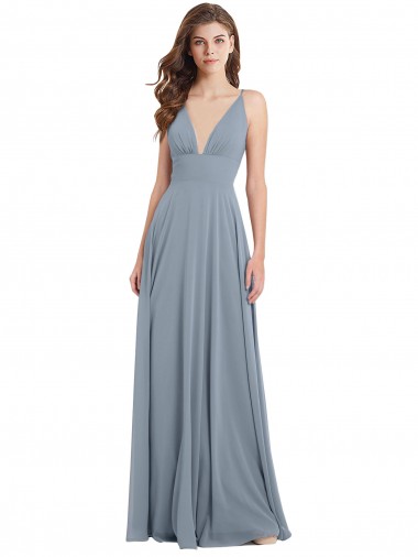 Long Dusty Blue Sleeveless A-Line V-Back Bridesmaid Dress / Evening Gowns Birmingham