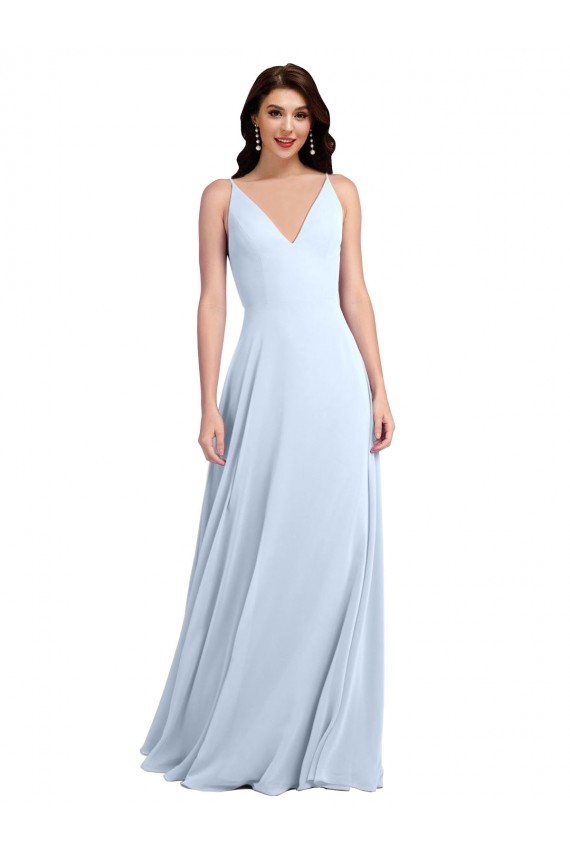 Long Light Sky Blue Sleeveless A-Line V-Back Evening Dress / Bridesmaid Dress Birmingham
