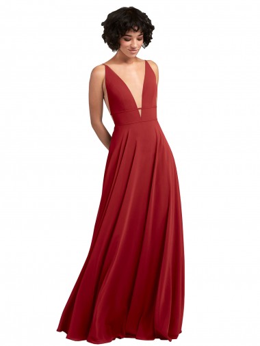 Long Red Sleeveless A-Line V-Back Lxue Chiffon Bridesmaid Dress Birmingham