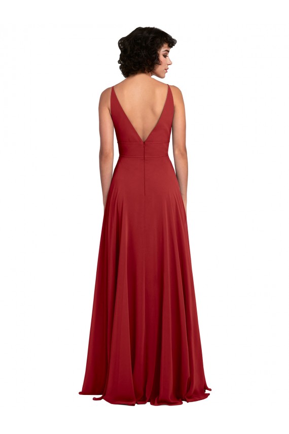 Long Red Sleeveless A-Line V-Back Lxue Chiffon Bridesmaid Dress Birmingham