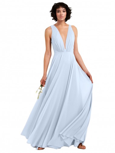 Long Light Sky Blue Sleeveless A-Line Soft Chiffon Bridesmaid Dresses Birmingham