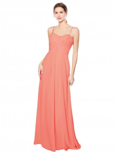 Long Coral Sleeveless A-Line Open Back Bridesmaid Dress Birmingham