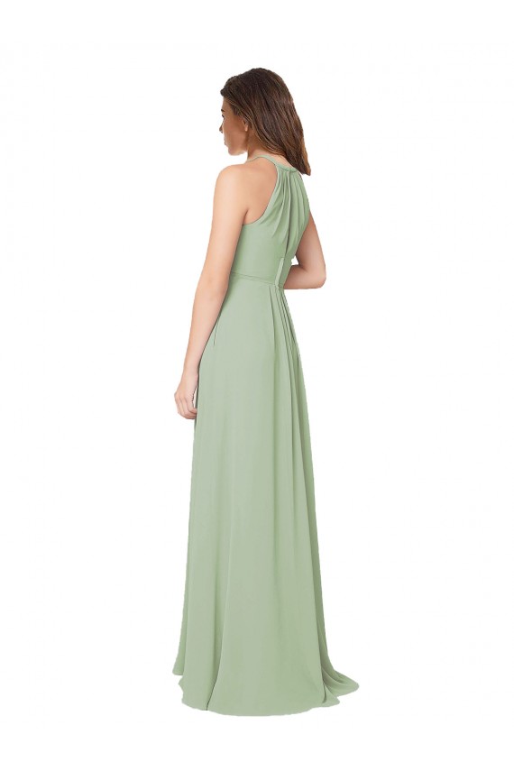 Long Smoke Green Sleeveless A-Line Keyhole Back Bridesmaid Dress Birmingham