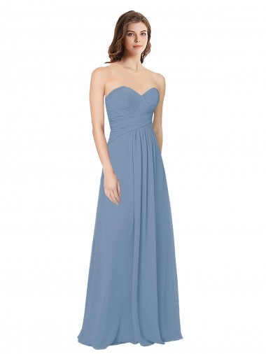 Long Dusty Blue Sleeveless A-Line Low Back Bridesmaid Dress / Evening Gowns Birmingham