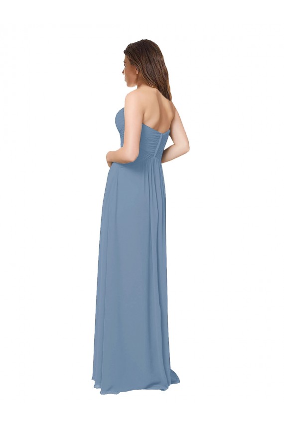 Long Dusty Blue Sleeveless A-Line Low Back Bridesmaid Dress / Evening Gowns Birmingham