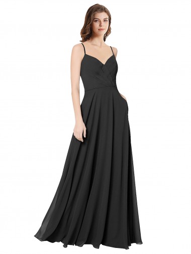 Long Black Sleeveless A-Line Open Back Chiffon Formal Dress / Bridesmaid Dress Birmingham