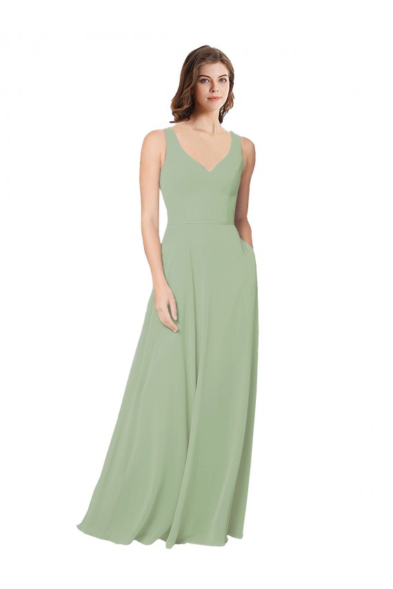 Long Smoke Green Sleeveless A-Line Open Back Formal Dress / Bridesmaid Dress Birmingham