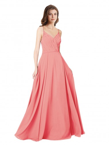 Long Watermelon Sleeveless A-Line Open Back Bridesmaid Dress Birmingham