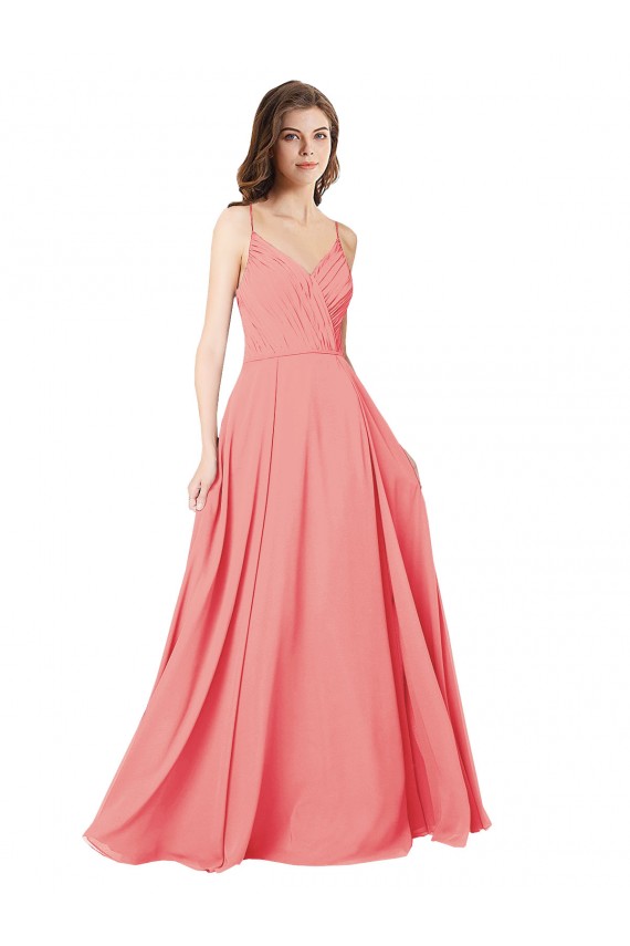 Long Watermelon Sleeveless A-Line Open Back Bridesmaid Dress Birmingham