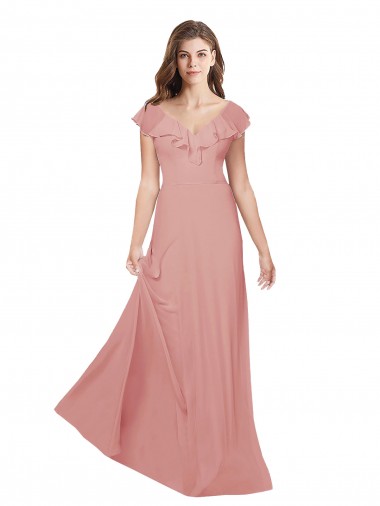 Long Bliss Pink Flutter Sleeves A-Line Open Back Bridesmaid Dress / Evening Dress Birmingham