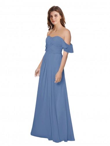Long Windsor Blue Flutter Sleeves A-Line Open Back Bridesmaid Dress Birmingham