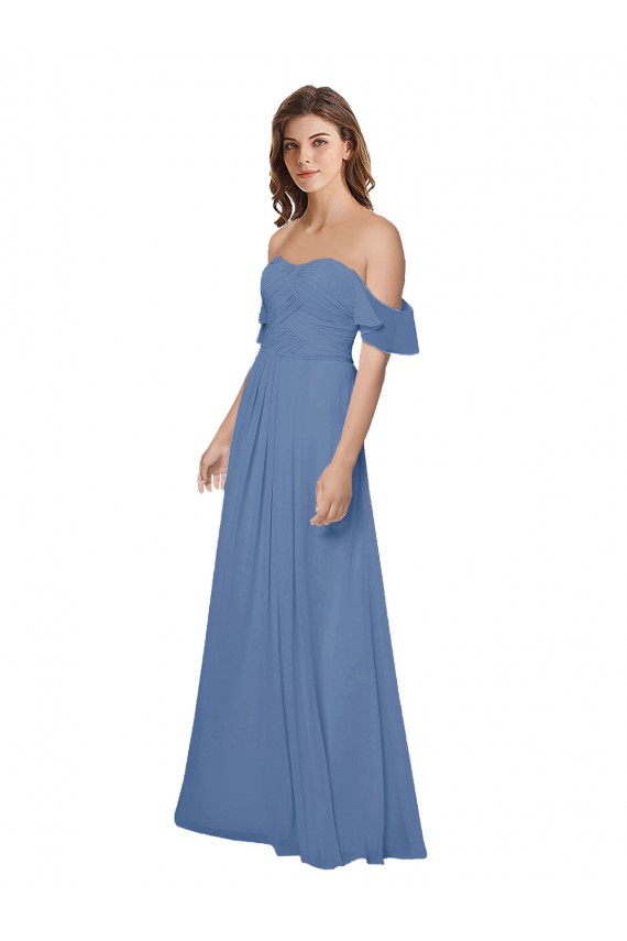 Long Windsor Blue Flutter Sleeves A-Line Open Back Bridesmaid Dress Birmingham
