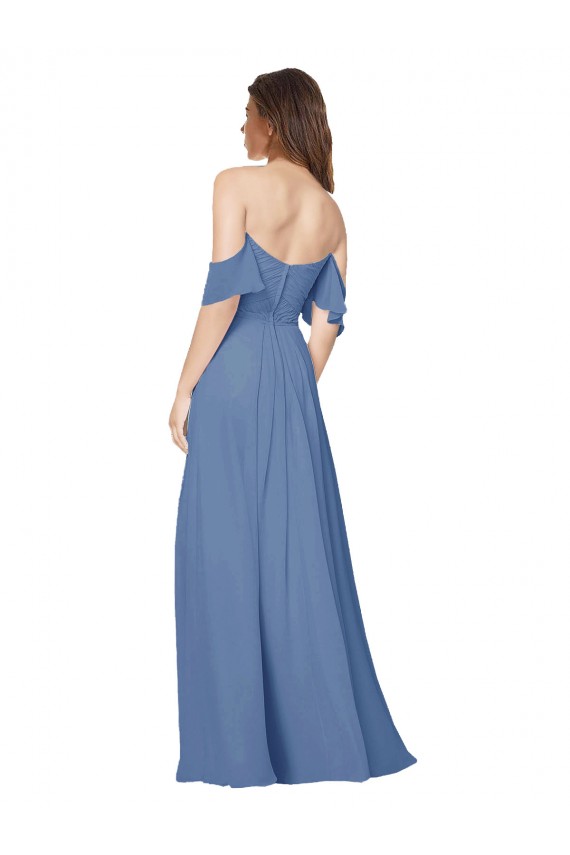 Long Windsor Blue Flutter Sleeves A-Line Open Back Bridesmaid Dress Birmingham