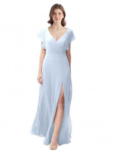 Long Light Sky Blue Flutter Sleeves A-Line Open Back Bridesmaid Dress / Formal Dress Birmingham