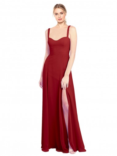 Long Red Sleeveless A-Line Side Slit Bridesmaid Dress Birmingham