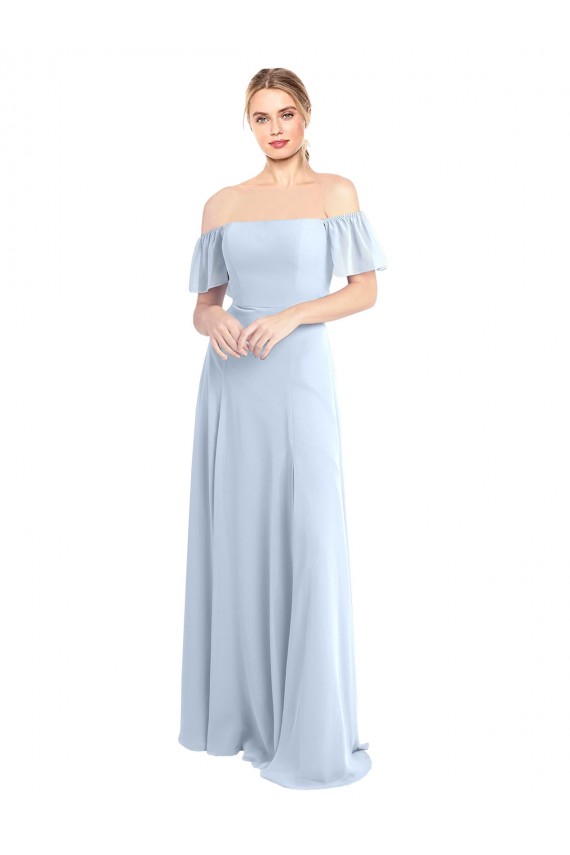 Long Light Sky Blue Flutter Sleeves A-Line V-Back Formal Dress / Bridesmaid Dress Birmingham