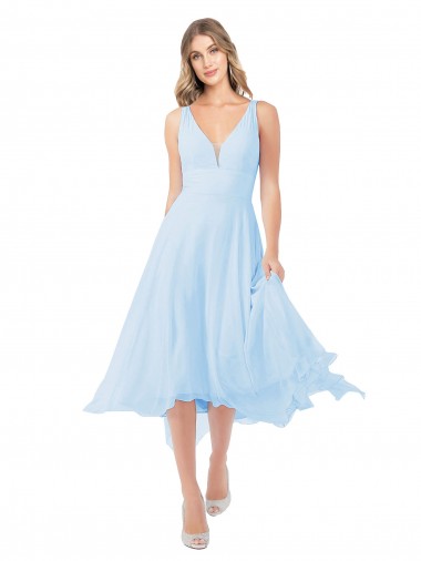 Midi Length Light Sky Blue Sleeveless A-Line Keyhole Back Bridesmaid Dress Birmingham