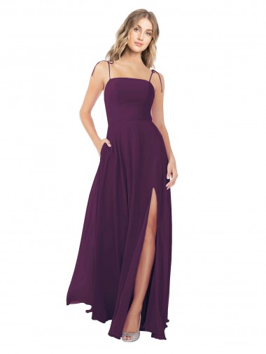 Long Grape Sleeveless A-Line Keyhole Back Front Slit Bridesmaid Dress Birmingham