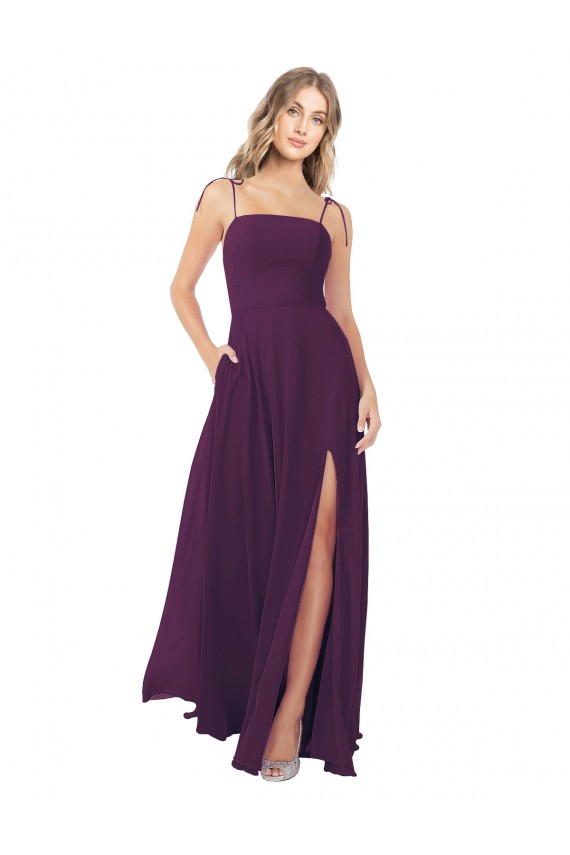 Long Grape Sleeveless A-Line Keyhole Back Front Slit Bridesmaid Dress Birmingham